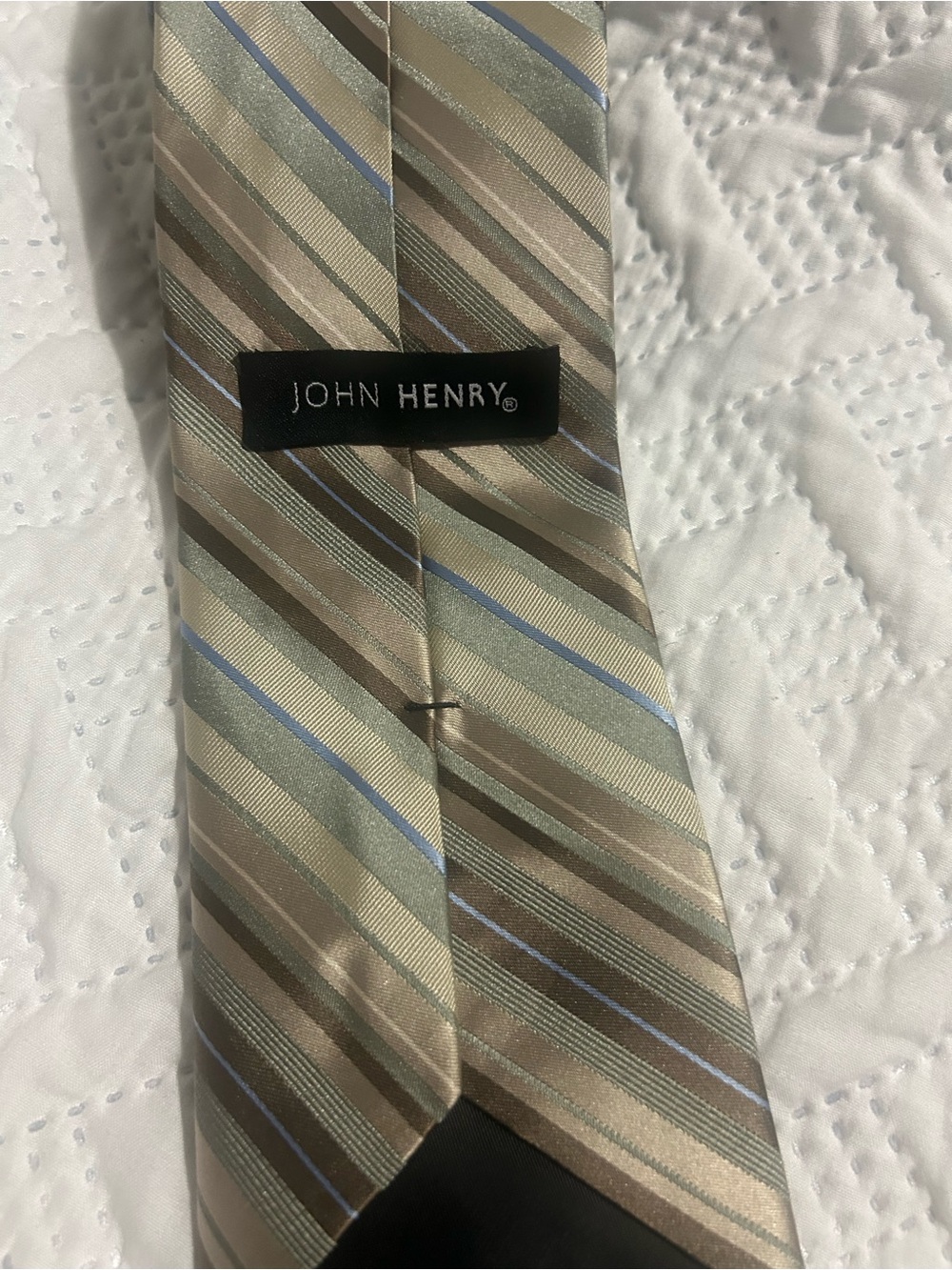 John Henry Beige and Blue Striped Men's Silk Tie